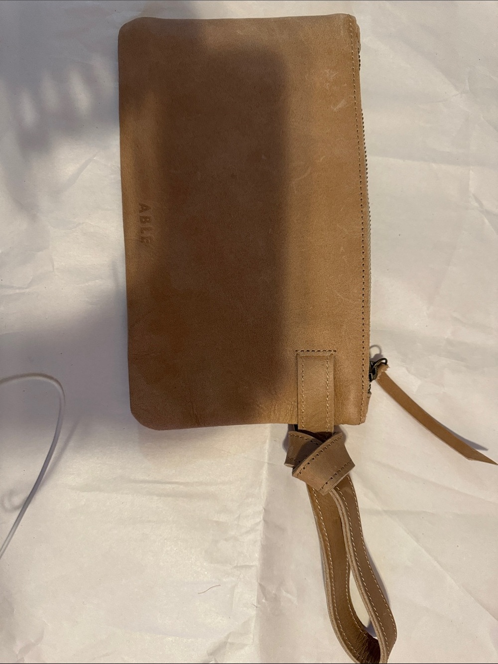 Able Tan Leather Wristlet with Strap